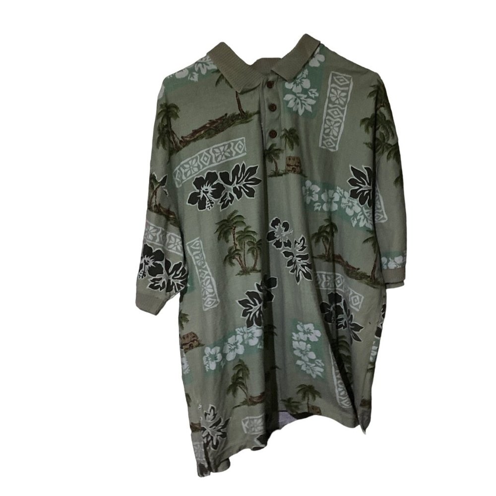 Hawaiian Reserve Polo Shirt Adult XL Short Sleeve Cotton Palm Trees Hisbiscus al